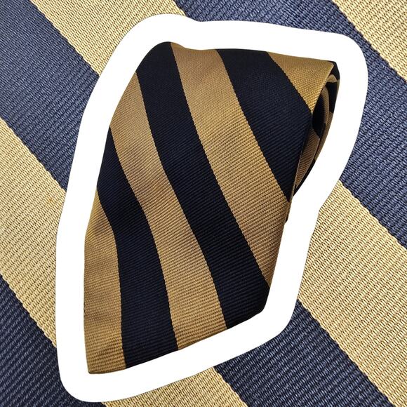 Ferrell Reed for Nordstrom Repp Stripe Tie Mens Silk Navy Blue Tan 56" - Picture 1 of 6
